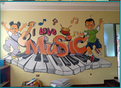 I Love Music wall mural with instruments